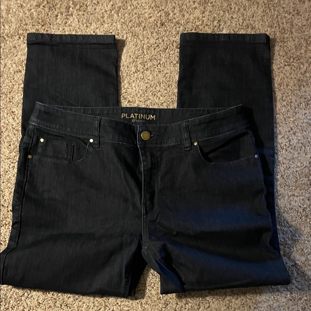 Chico's Black Wash Denim Jeans size 8 inseam 25 new